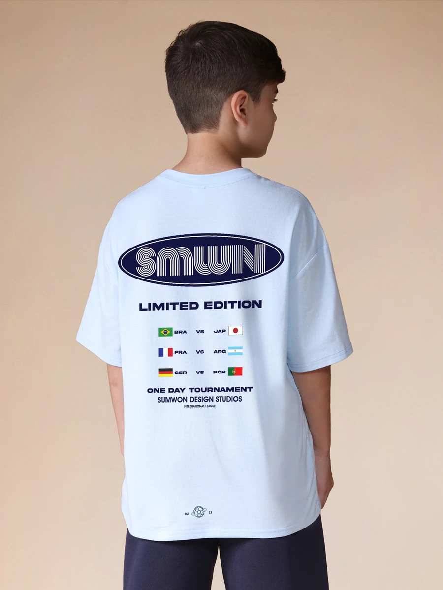 SUMWON Design Studios Limited Edition Football Tournament Oversized Crew Neck Short Sleeve Graphic Print Tee - Blue - View 1