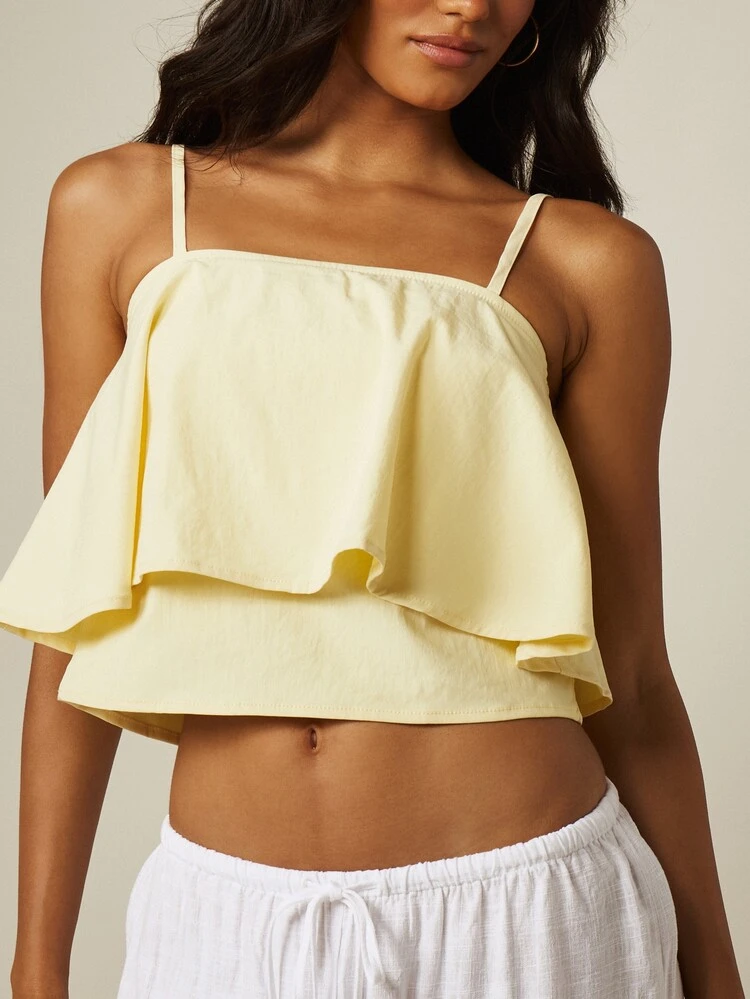 MISSGUIDED Tiered Ruffle Peplum Crop Cami Top