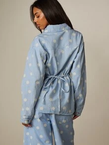 MISSGUIDED 圓點印花領口鈕扣前襟收腰牛仔襯衫，長袖附腰部綁帶後背設計 - 彩色 - 查看 2