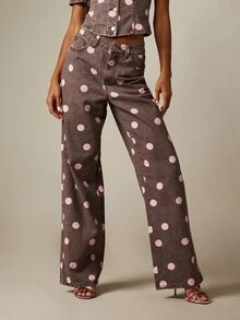 MISSGUIDED Mid Rise Polka Dot Wide Leg Straight Jeans Vintage Denim Casual Spring Summer Retro Style - Multicolor - View 5