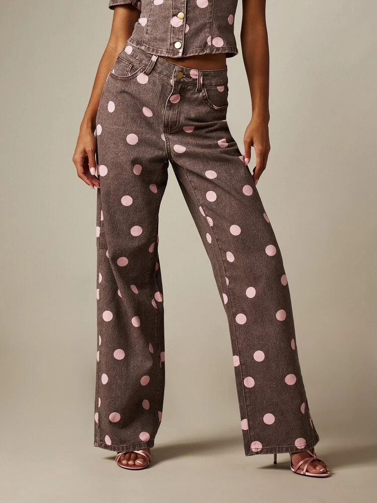 MISSGUIDED Polka Dot Straight Leg Jeans With Wide Leg
