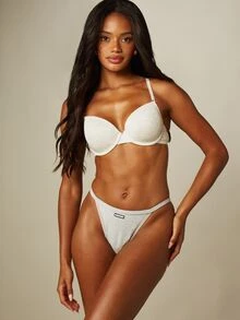 MISSGUIDED MSGD Logo Tab Low Rise Thong Underwear Everyday Comfort Minimal Coverage Panty - Grey - View 3