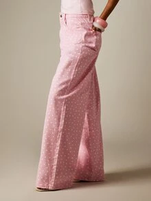 MISSGUIDED Mid Rise Polka Dot Wide Leg Baggy Jeans Retro Printed Denim Trousers For Spring Summer Casual Everyday Wear - Pink - View 5