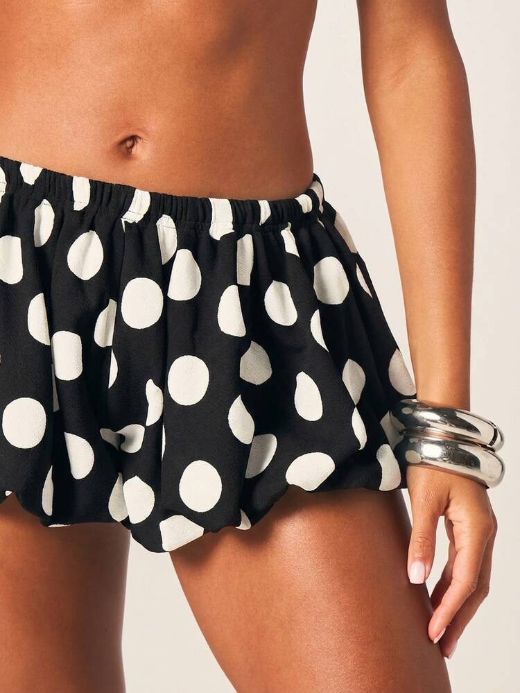 MISSGUIDED Polka Dot Two-Piece Coord Set With Ruched Bralette Top And Bubble Mini Skirt Summer Beach Vacation Outfit