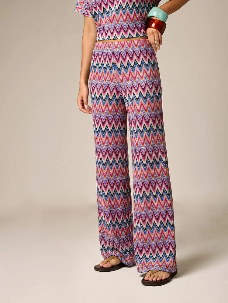 Wide Leg Knit Trouser With Zig Zag Zig Zag Pattern