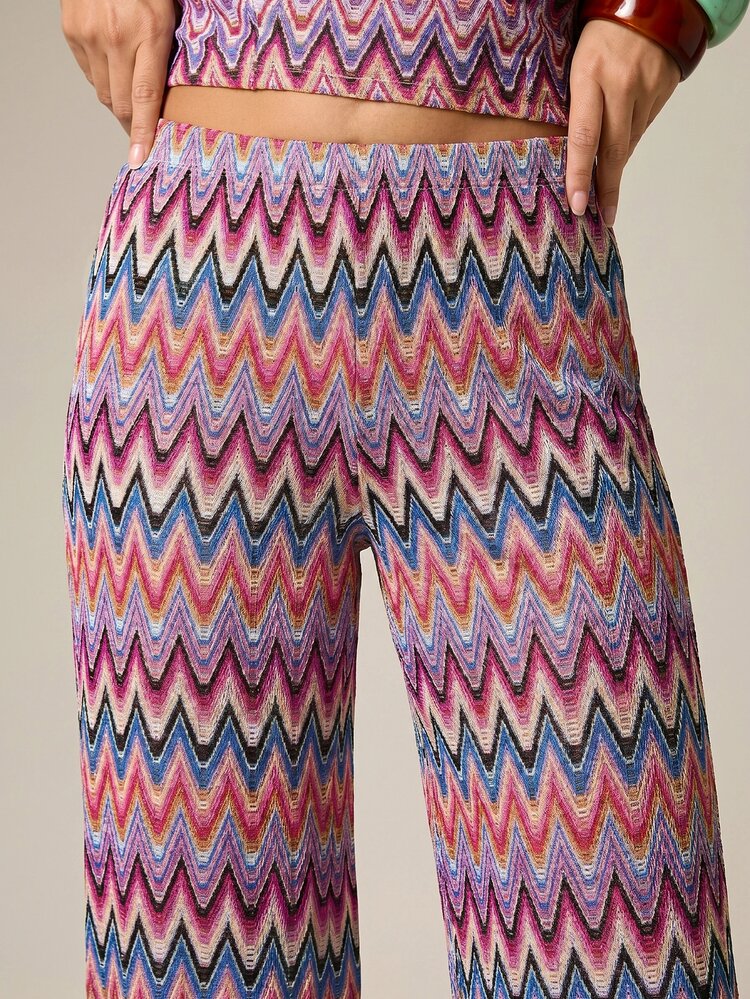 Wide Leg Knit Trouser With Zig Zag Zig Zag Pattern