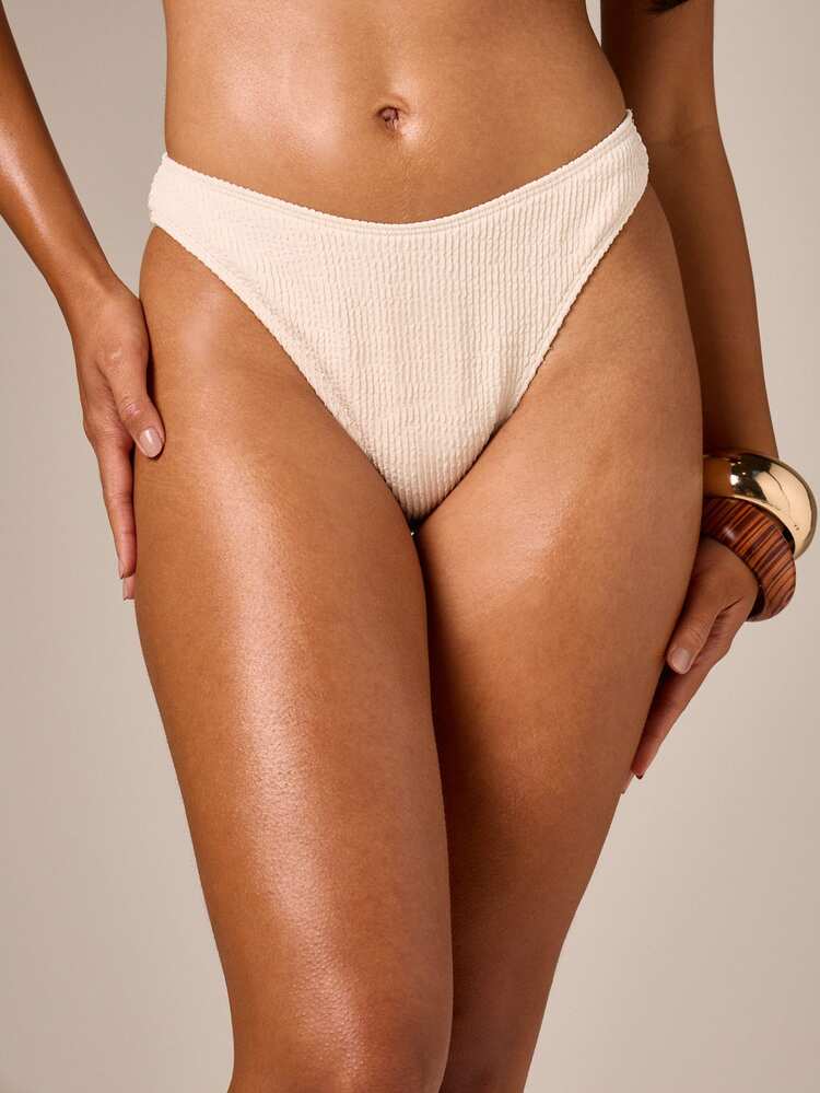 Crinkle Texture High Cut Cheeky Bikini Bottom