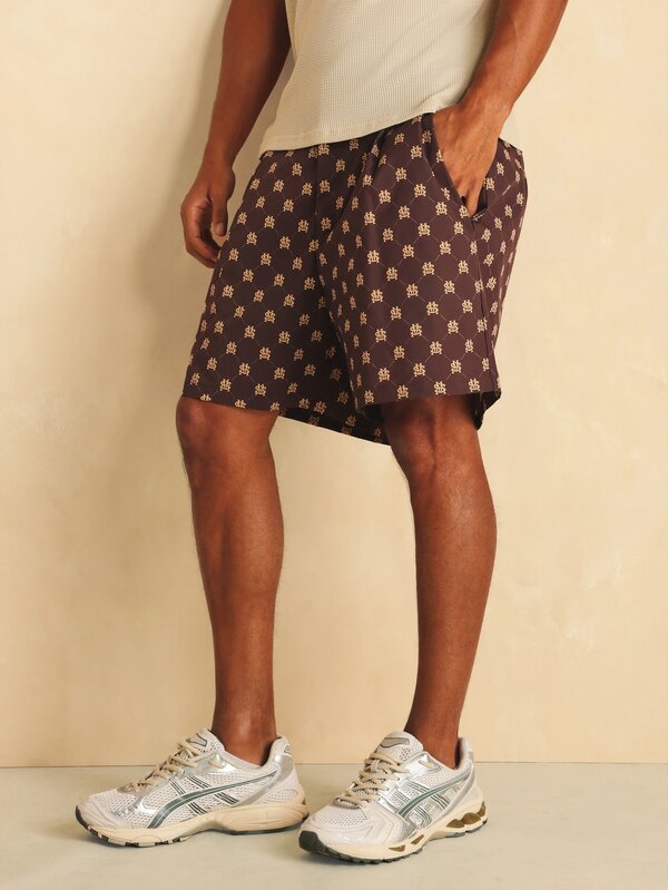 SUMWON Monogram All-Over Print Swim Shorts For Beach Summer Vacation Holiday Casual Elastic Waist