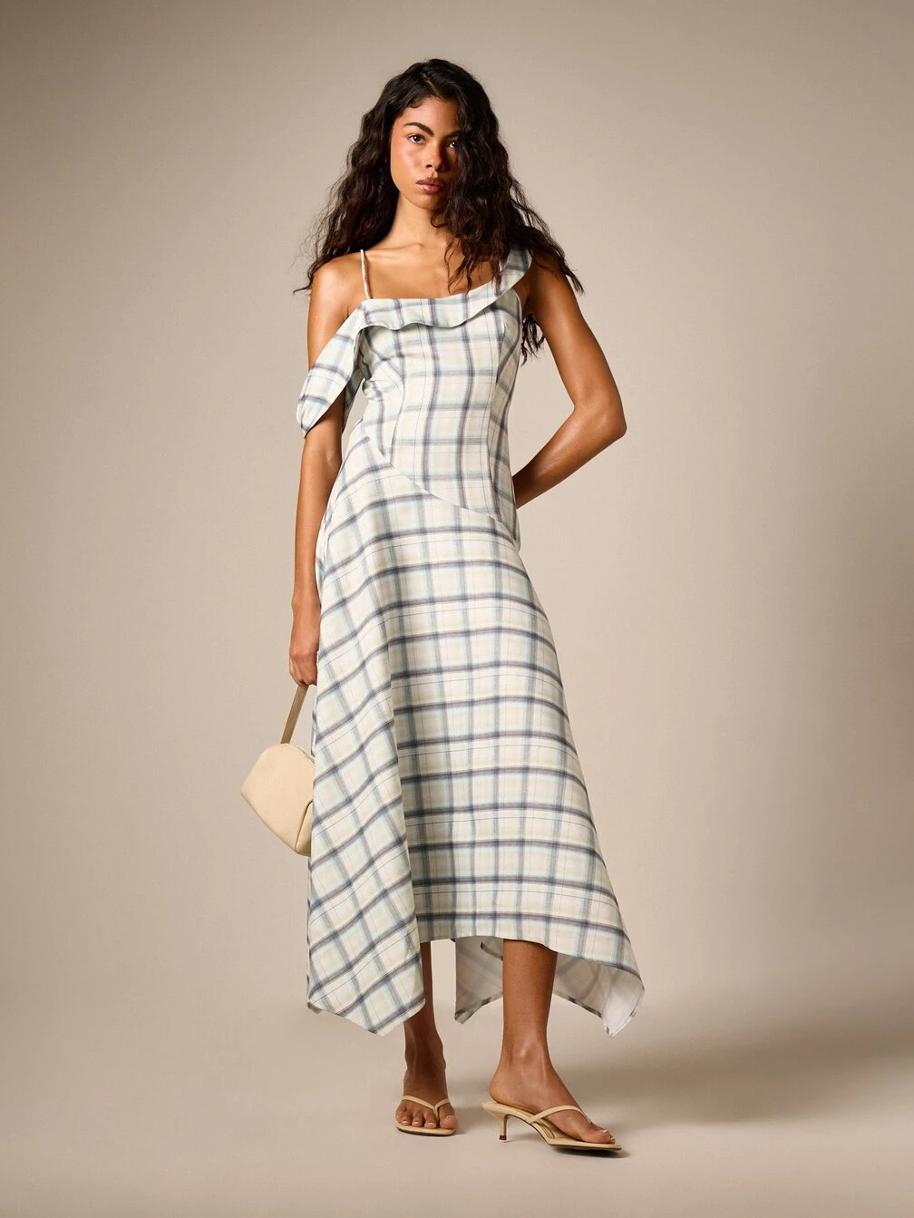 asymmetrical tartan dress Asymmetrical flannel dress Beige for Women
