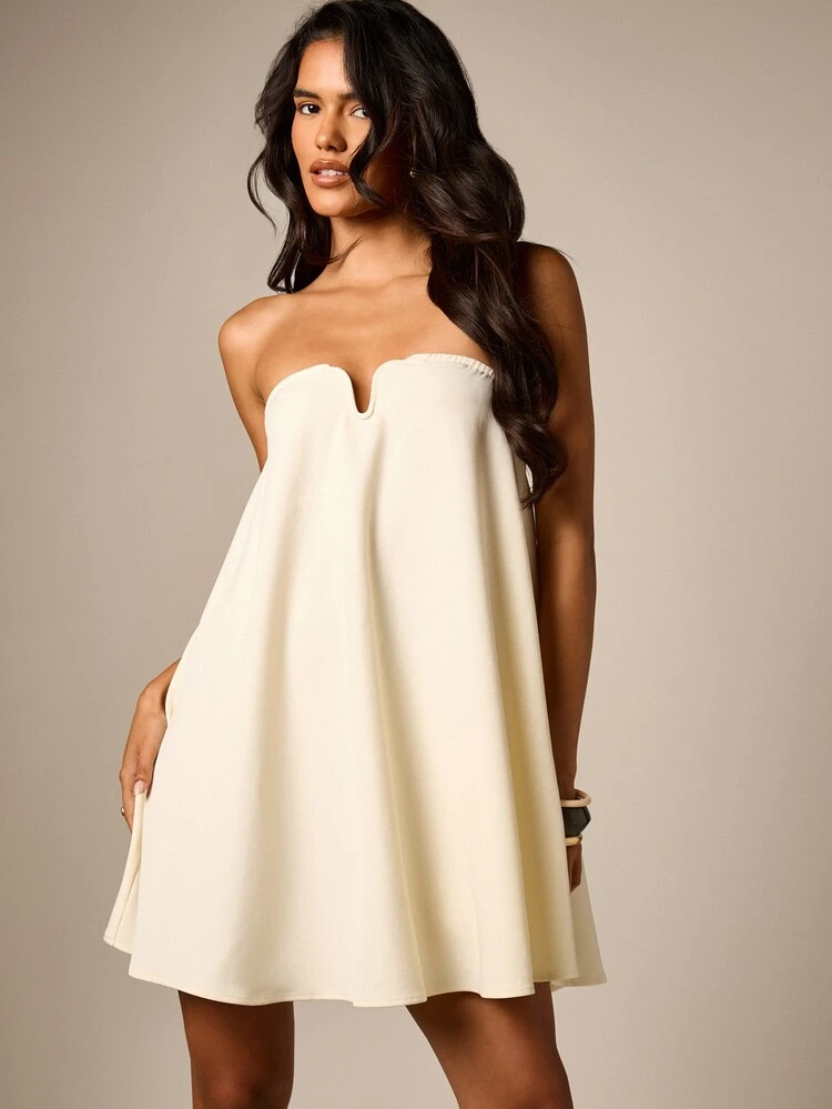 Strapless Bandeau Mini Dress With Notch Neckline