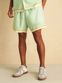 SUMWON Setelan Sorrento Motif Lemon, Terdiri dari Kemeja Lengan Pendek Berkancing dan Celana Pendek Bertali, Cocok untuk Liburan Musim Panas di Resor. - Hijau - View 4