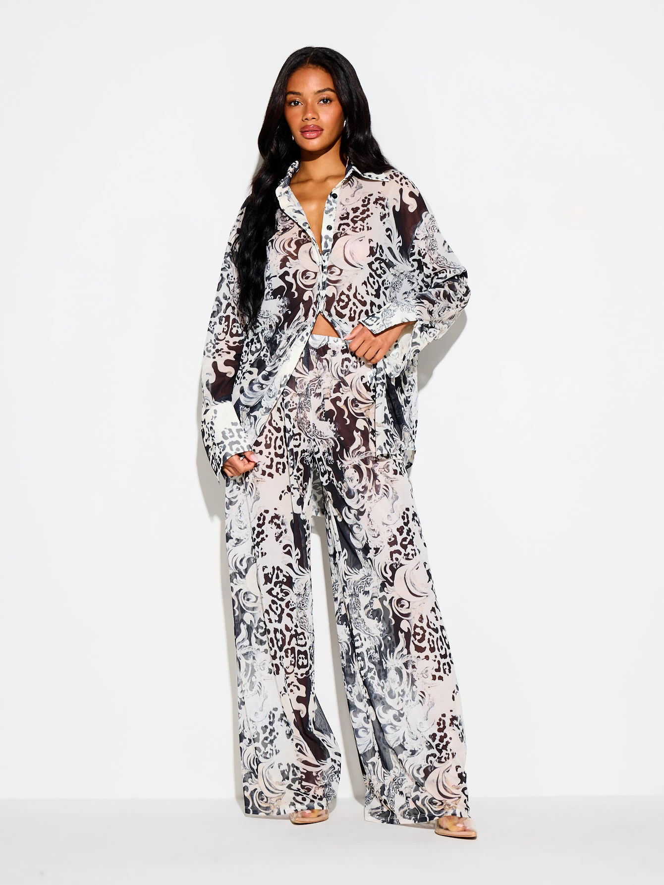 Baroque Animal Print Wide Leg Trousers