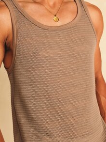 SUMWON Open Knit Vest Tank Scoop Neck Sleeveless Waffle Texture Regular Fit Summer Casual Top - Mocha Brown - View 6