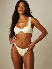 MISSGUIDED Underwire Balconette Bra With Polka Dot Print Square Neck Wide Straps Back Closure Summer - Yellow - View 4