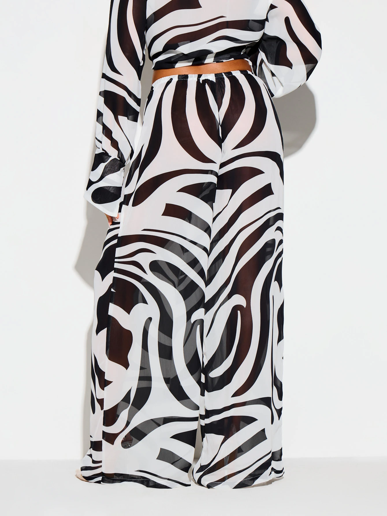 Sheer Wide Leg Trousers With Swirl Print