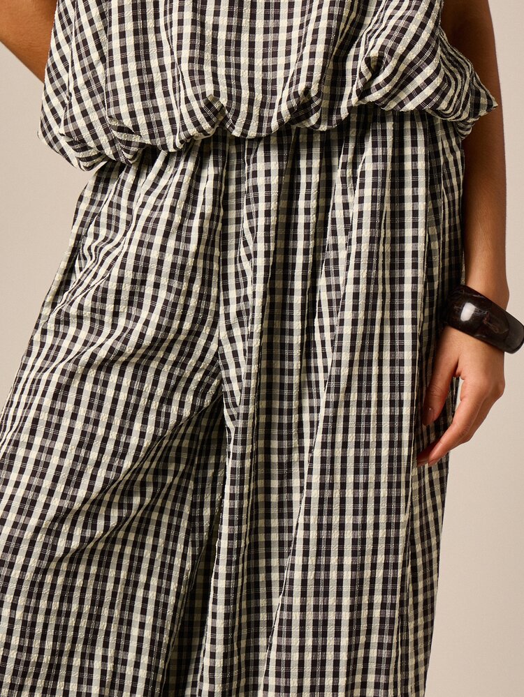 Checked Balloon Hem Trouser With Drawstring Waist