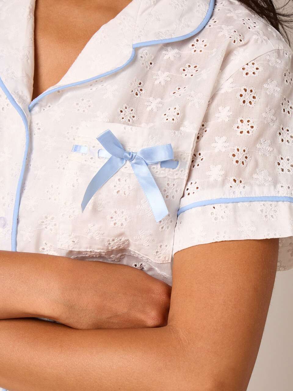 Broderie Anglaise Pyjama Shirt And Shorts Set