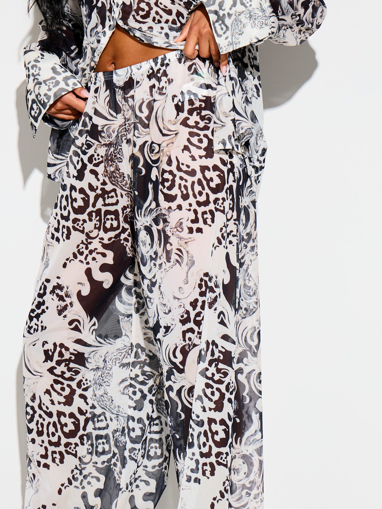 Baroque Animal Print Wide Leg Trousers