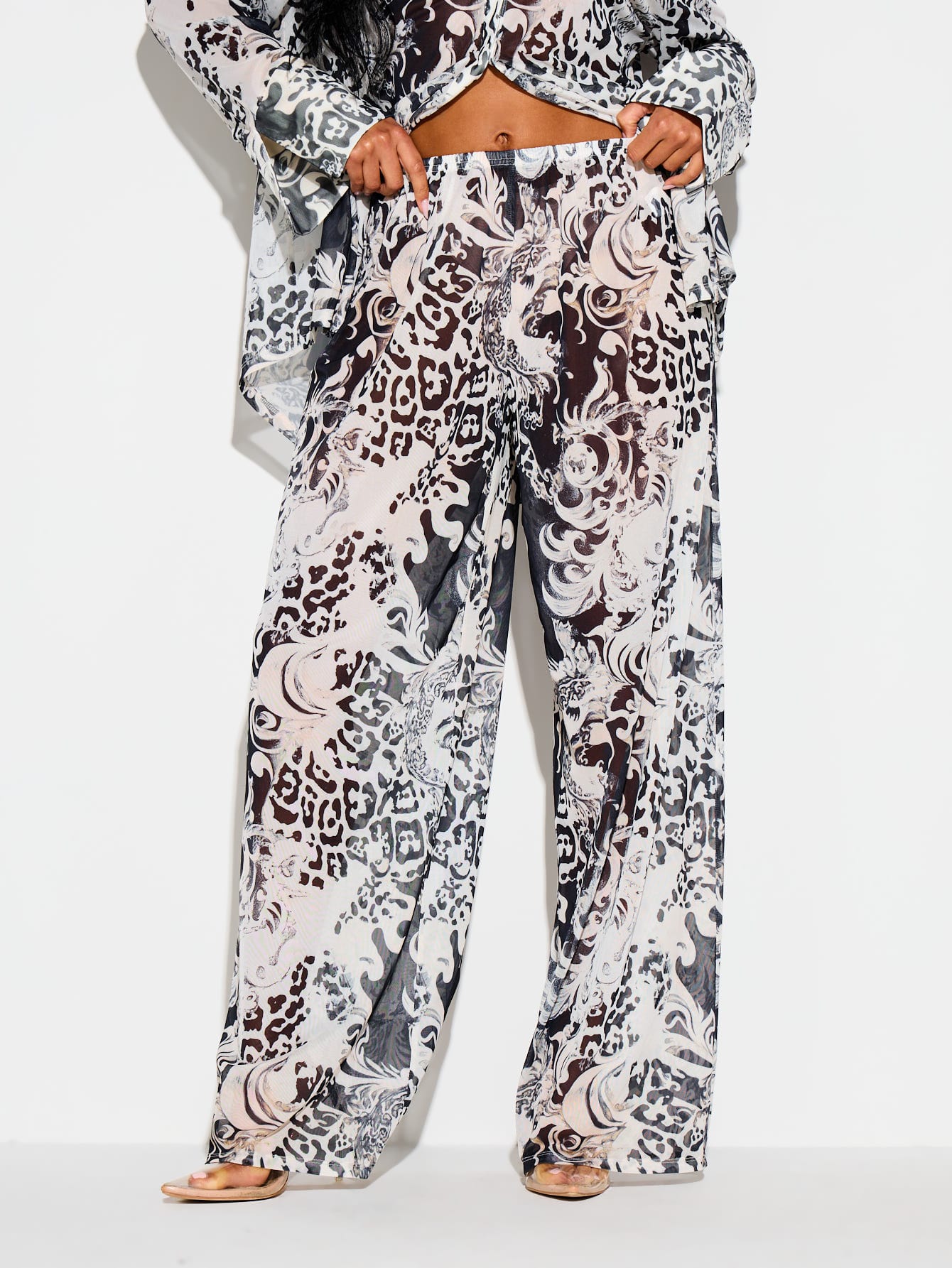 Baroque Animal Print Wide Leg Trousers