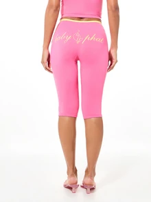 BABYPHAT Celana Legging Capri Ukuran Besar dengan Cetakan Logo Emas dan Pinggang Kontras untuk Pemakaian Kasual Sehari-hari - Berwarna merah muda - View 5