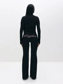 BABYPHAT Plus Size Bootcut Casual Pants With Cursive Logo Back Print, Flared Leg, Mid Rise, Full Length - Black - View 6