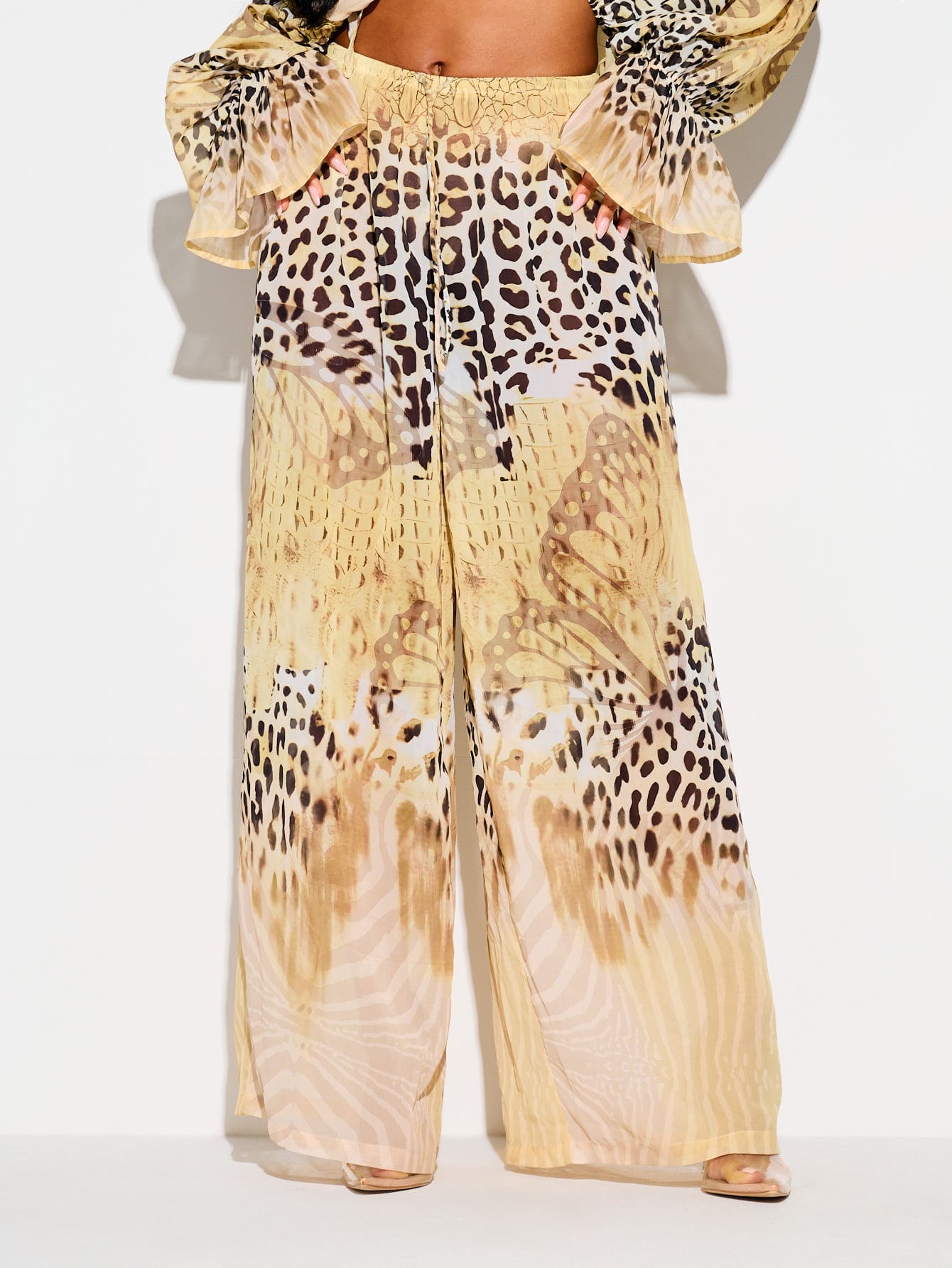 Wide Leg Palazzo Trousers With Mixed Animal Print