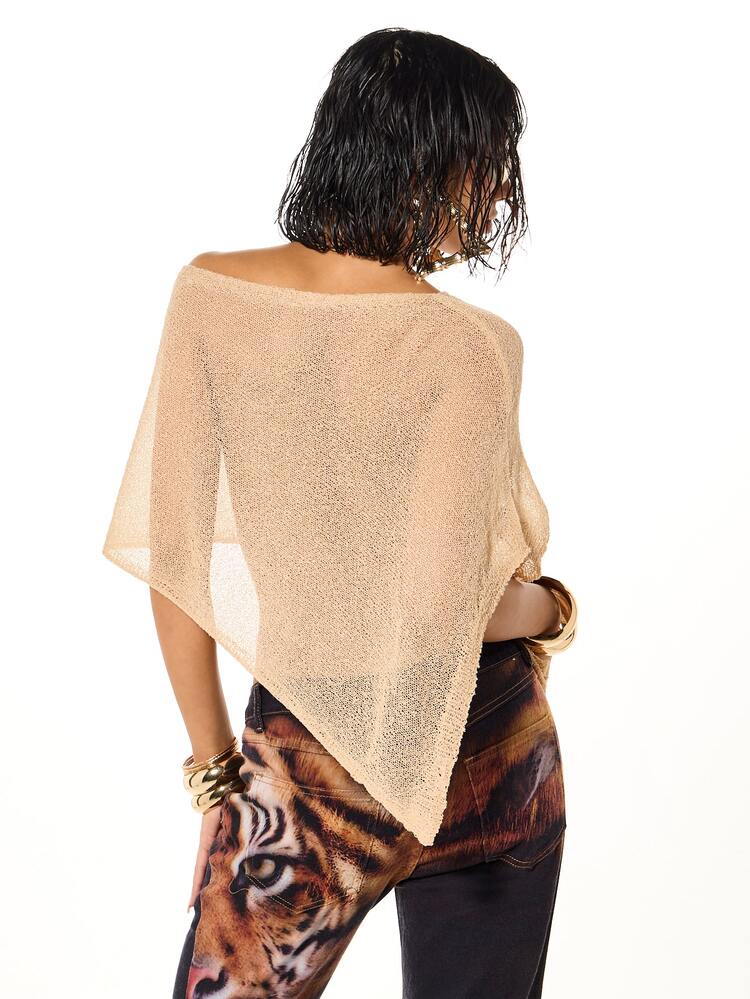 Plus Size Sheer Open Knit Poncho Crop Top Off Shoulder Batwing Sleeve Lightweight Semi Transparent Summer Festival Top
