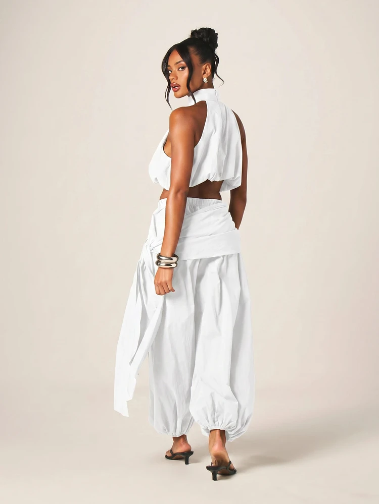 MISSGUIDED Halter Neck Crop Top And Parachute Wide Leg Trouser Coordinated Two Piece Set Summer Festival Outfit