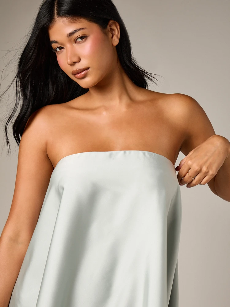 Strapless Bandeau Mini Dress With Asymmetric Hem