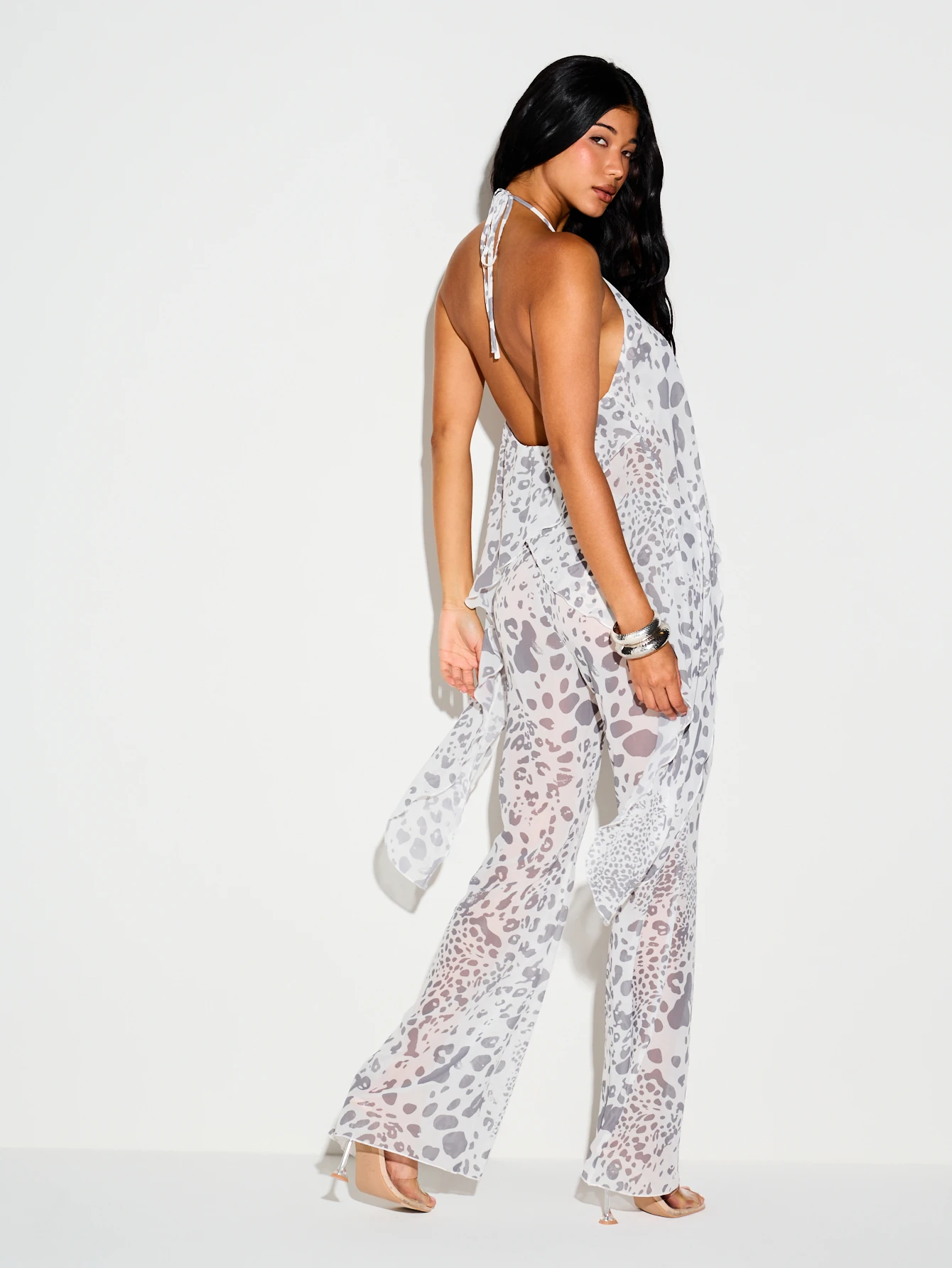 Leopard Print Halter Cami Top With Cut-Out Hem