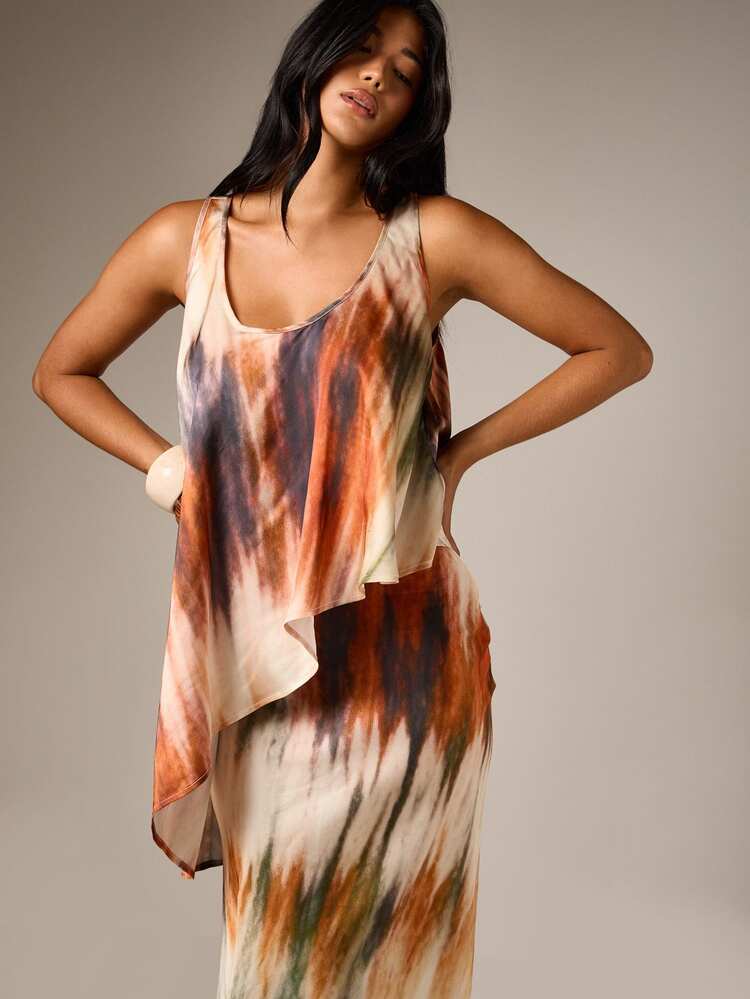 Abstract Tie-Dye Flowy Maxi Skirt