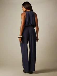 MISSGUIDED Setelan Dua Potong Musim Panas Terdiri dari Atasan Crop Bertekstur dengan Hem Gelembung dan Celana Panjang Lebar - Navy Blue - View 2