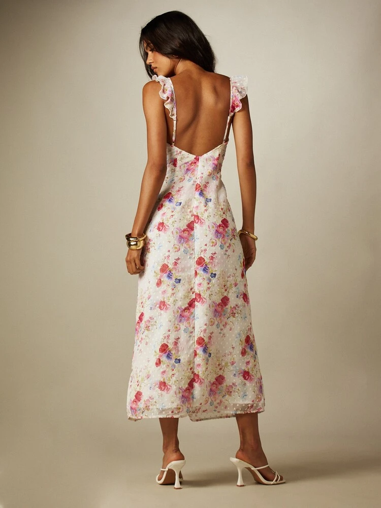MISSGUIDED Floral Midaxi Dress With Ruffle Straps And Side Slit