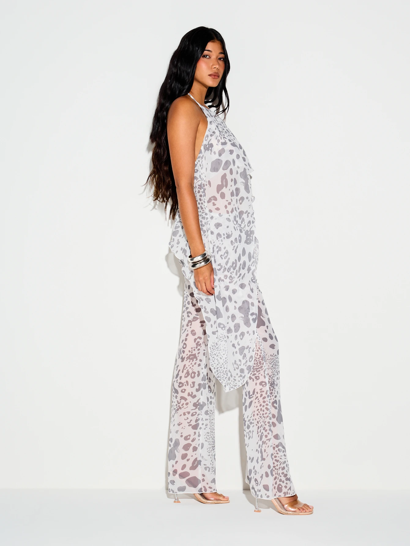 Leopard Print Halter Cami Top With Cut-Out Hem