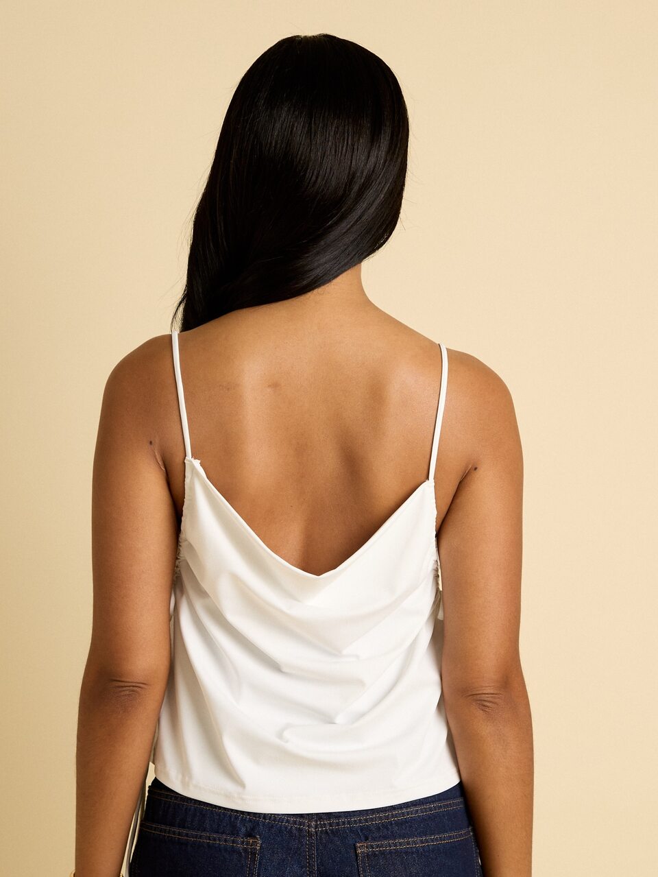 Women's Cowl Neck Low Cut Camisole Top Summer Vacation White Tank Vest Fitted Elegant Chic Strappy Slim Fit Hen Do Bachelorette Cool Airport Travel Ibiza Boho