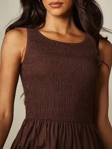 MISSGUIDED Shirred Bodice Sleeveless Midaxi Dress With Flowy A-Line Skirt, Summer Casual Maxi Style - Brown - View 5