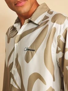SUMWON Abstract Tropical AOP Printed Short Sleeve Collared Button-Up Shirt Summer Holiday Casual - Khaki - View 6