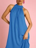 Womens Halterneck Statement Flowing Trapeze Maxi Dress, Vacation Outfit, Summer Holiday Dress, Elegant Chic Holiday Outfit, Evening Dress, Wedding Guest Dress, Occasion Birthday Party Ibiza, Loose Fitting, Boho Sleevelsss