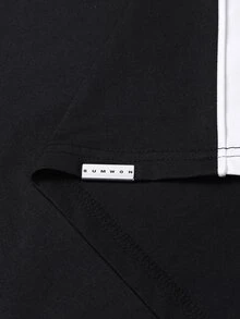 SUMWON Color Block Crew Neck Short Sleeve T-Shirt With Contrast Piping And Side Panel Detail - Black and White - View 7