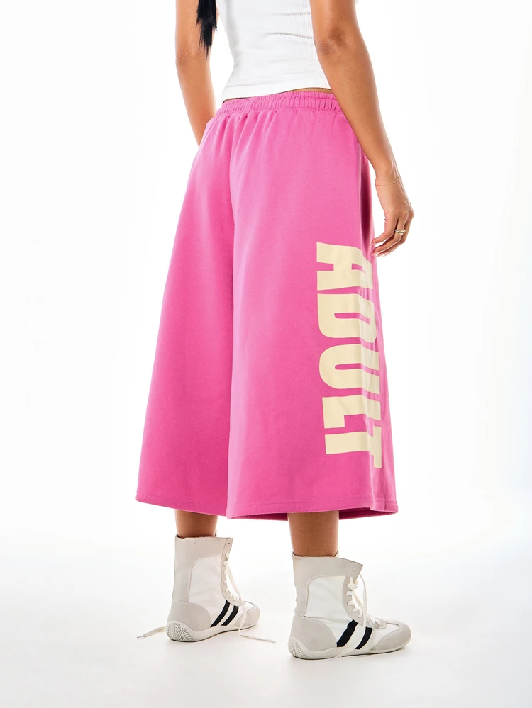 SUMWON WOMEN Weite Culotte-Shorts mit Kordelzugbund, Oversized-Bein, Muster, unter knielang, lässige Sommerhose