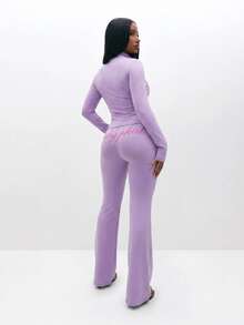 BABYPHAT Plus Size Zip Through Top With Script Logo Print And Mock Neck Long Sleeves Fall - Lilac Purple - View 7