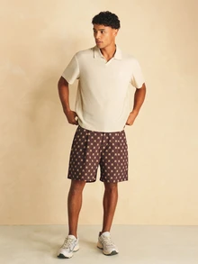SUMWON 華夫格針織開領短袖 Polo 衫 夏季休閒紋理套頭上衣 - 卡其色 - 查看 3