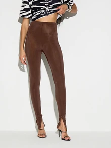 KIZN Shiny Mesh High-Waist Leggings With Frog Clasp Ankle Detail And Stirrup Split Hem - Brown - View 5