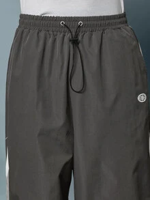SUMWON Nylon Parachute Wide Leg Track Pants With Color Block Side Panel Stripe Detail And Drawstring Hem - Dark Grey - View 5