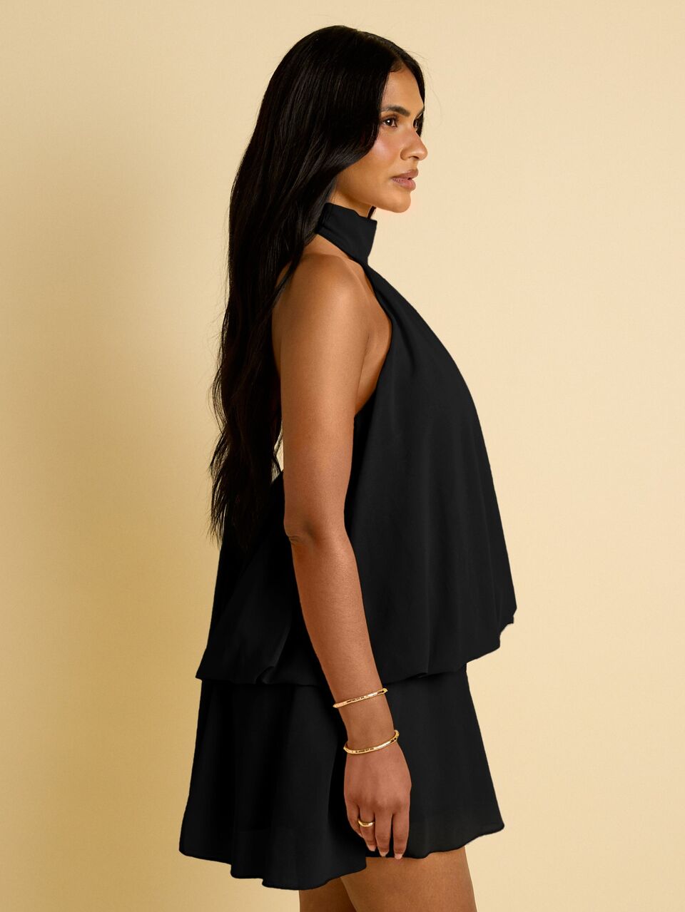 Women's Chiffon Halter Neck Tie Dress, Suitable For Vacation & Dates Birthday Party Occasion Wedding Guest Dress LBD Little Black Dress Mini Dress Short Dress Floaty Sleeveless Chic Elegant Classy Summer Holiday Vacation