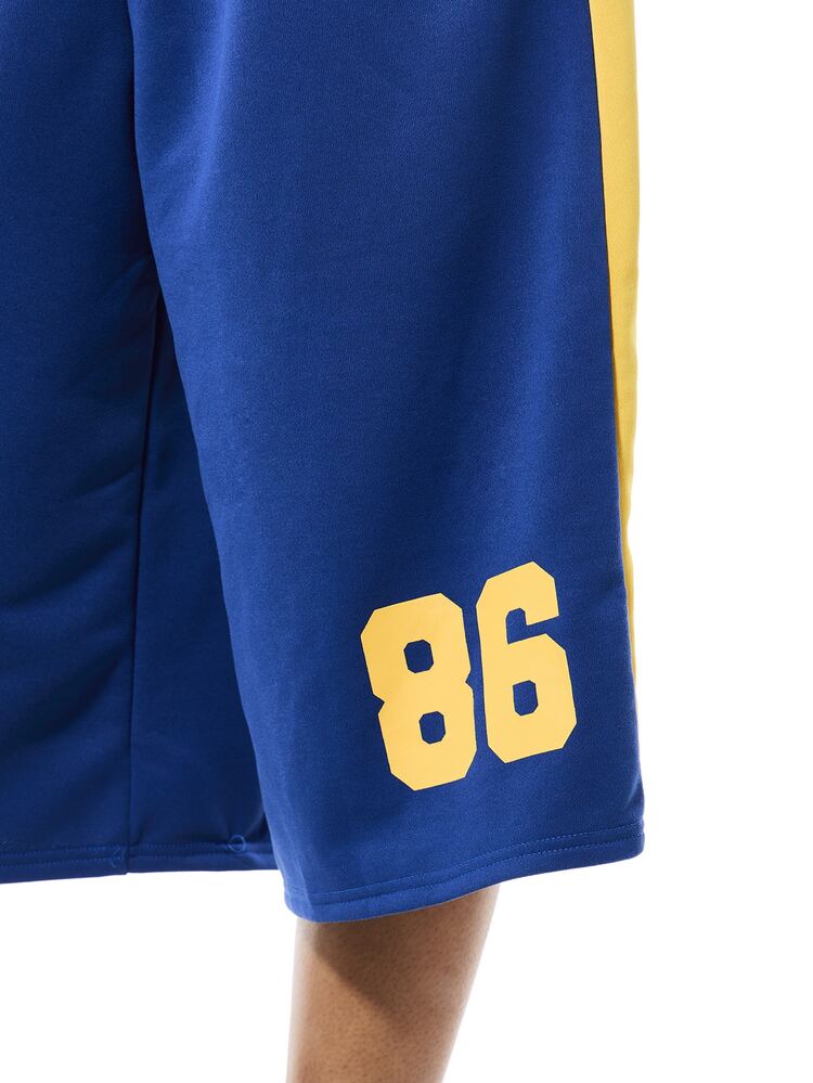 Plus Size Wide Leg Bermuda Shorts With Side Stripe Color Block Detail And Varsity Number Print