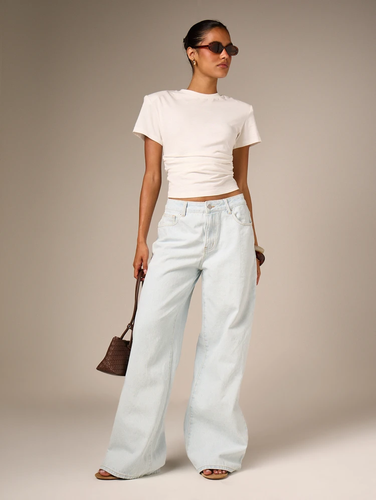 Wide Leg Low Rise Light Wash Denim Jeans