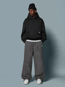SUMWON Nylon Parachute Wide Leg Track Pants With Color Block Side Panel Stripe Detail And Drawstring Hem - Dark Grey - View 3