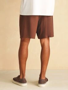 SUMWON Slim Pull-On Linen Shorts With Drawstring Waist, Relaxed Fit, Summer Casual Everyday Wear - Coffee Brown - View 2