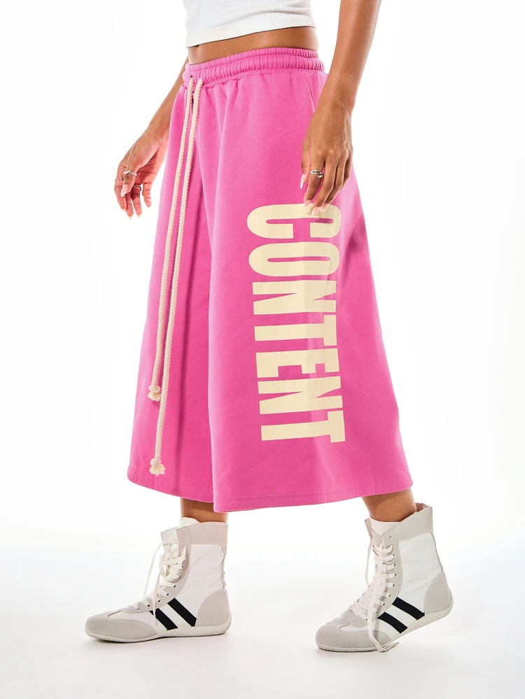 SUMWON WOMEN Weite Culotte-Shorts mit Kordelzugbund, Oversized-Bein, Muster, unter knielang, lässige Sommerhose